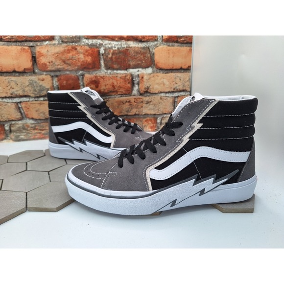 Vans Sk8 Hi Bolt Sneakers Men Sz 9.5 Gray Pewter Black Lightning Suede Canvas - Picture 1 of 9